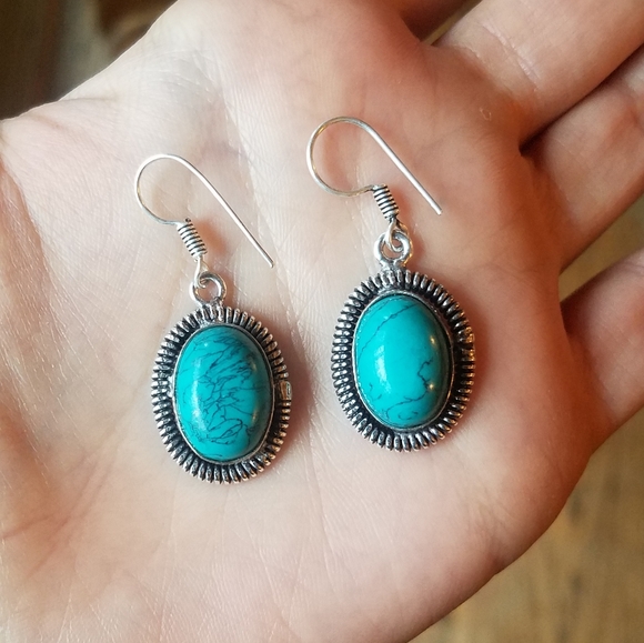 NWOT Silver Turquoise Drop Earrings - Picture 1 of 5